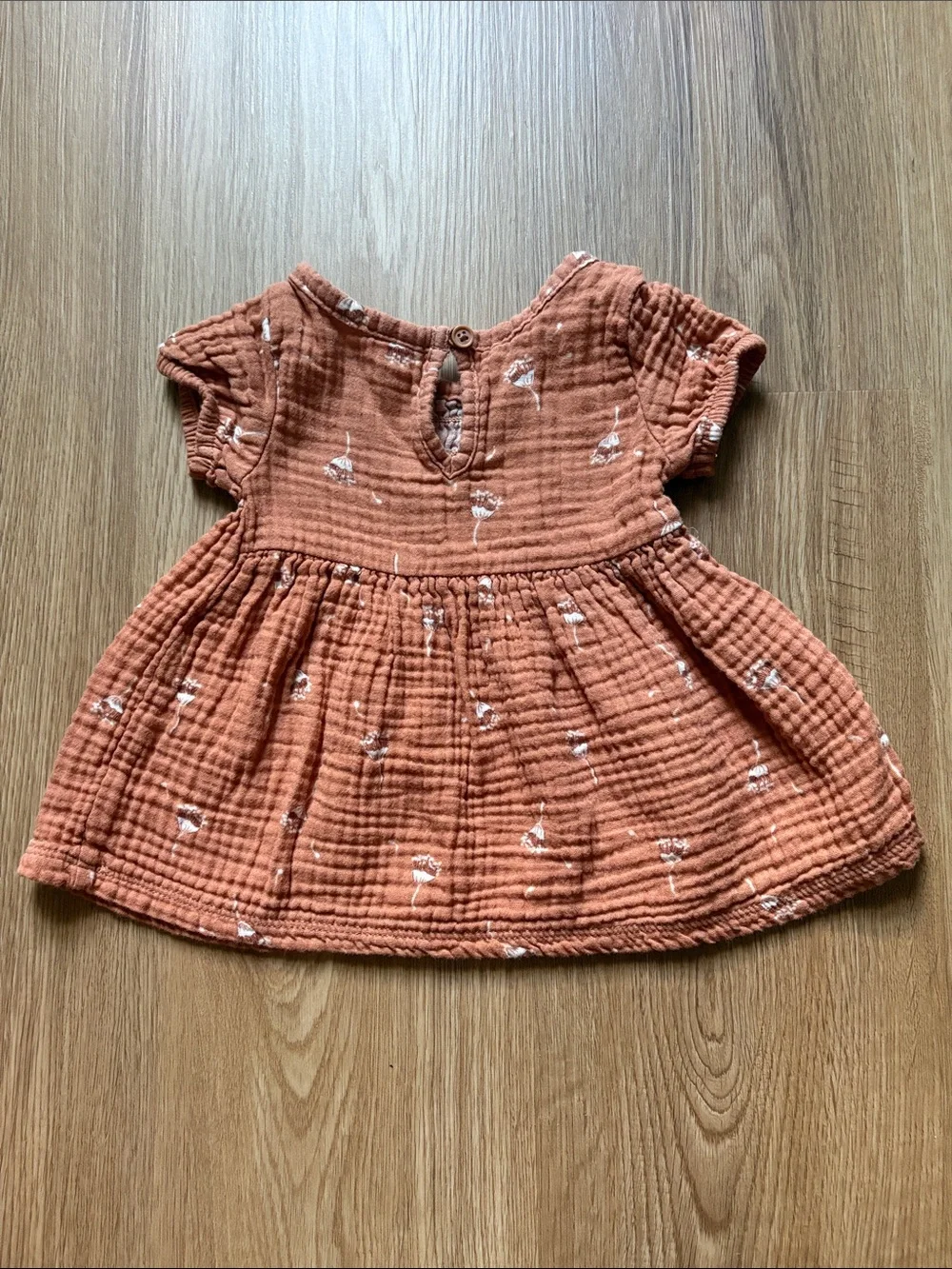 Girls' Rust Smocked Cotton Gauze Casual Dress